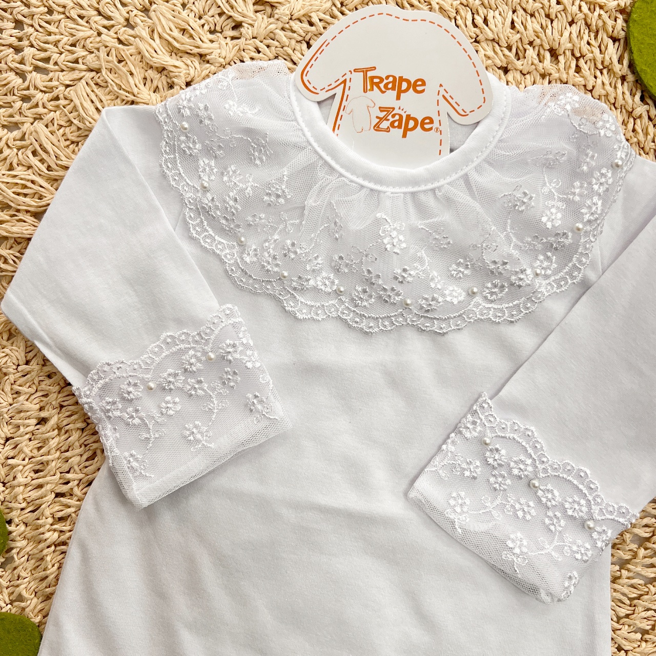  body gola bordada- renda cintilante branco